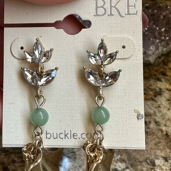 Buckle Gold and Green Dangle Earrings - Picture 8 of 12